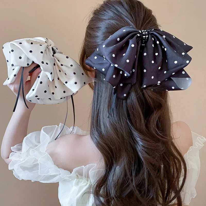 Fashion Ribbon Hair Claw Bow Hair Clips for Women Girls Stain Bow Barrettes Hairpin Women Color Ponytail Clip Hair Accessories Z250707