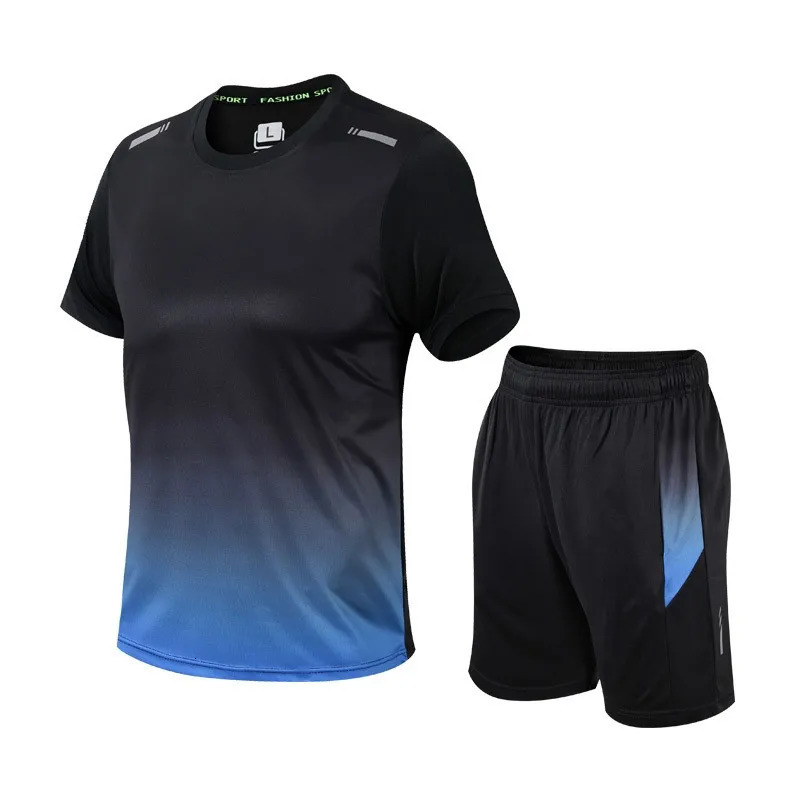 Men Active Quick Dry Crew Neck T Shirts and Shorts Set Athletic Workout Short Sleeve Clothes Basketball Running Gym Sports Suit 250707