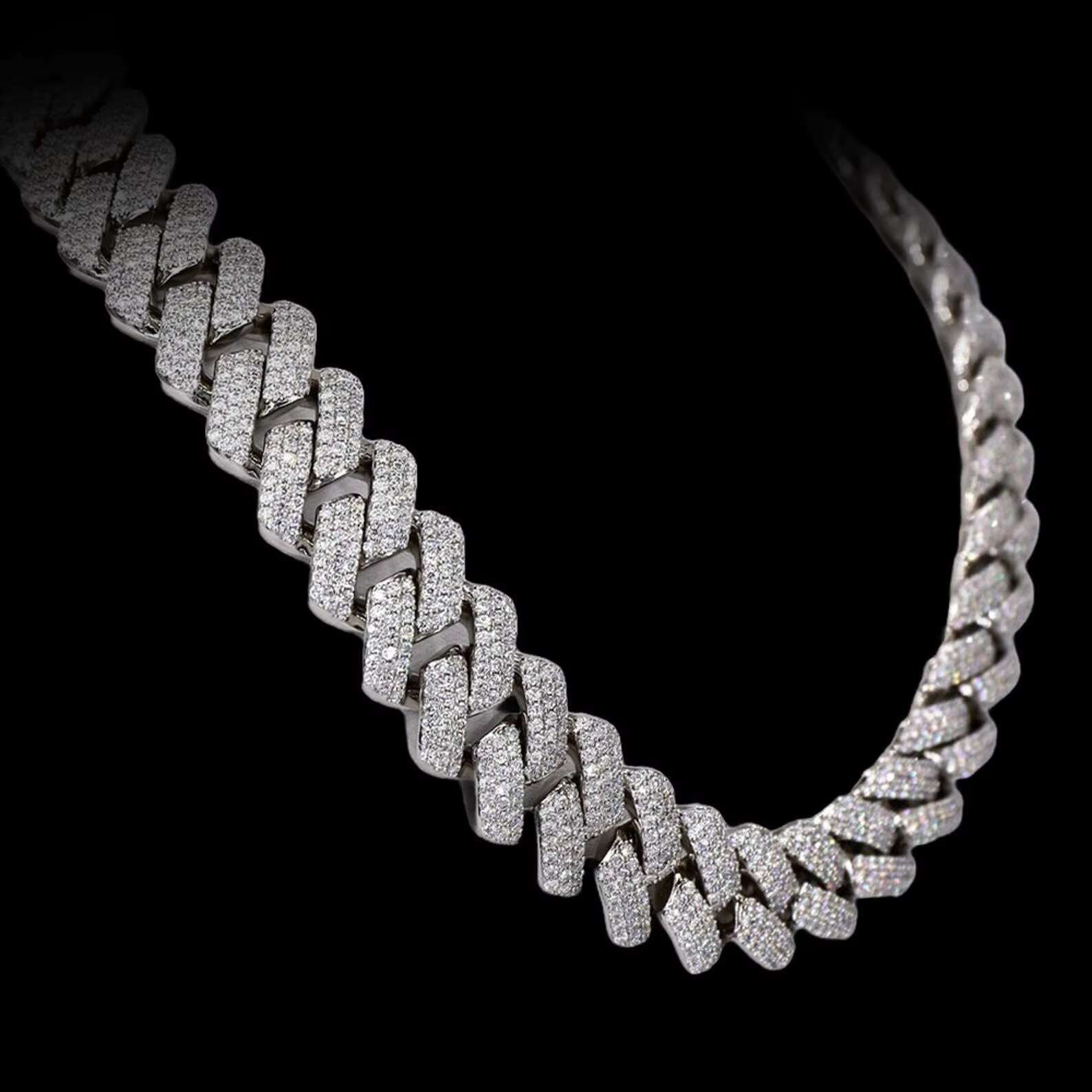 Wholesale Vvs Moissanite Diamond Cuban 925 Sterling Silver Solid Cuban Link Chain Fully Iced Out Hip Hop Jewelry popular design
