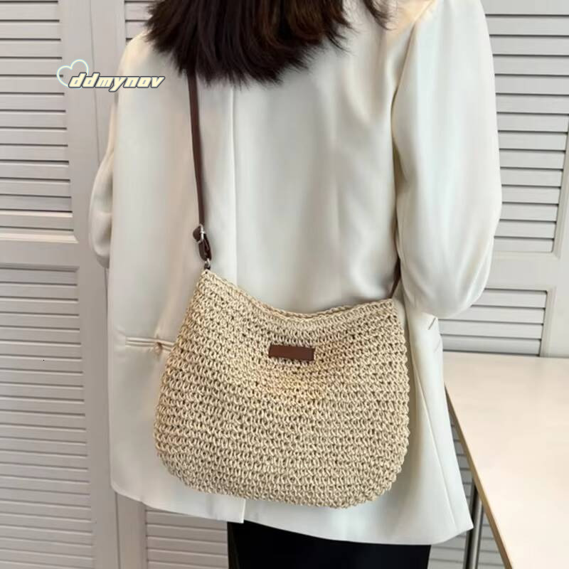 New 2025 Ladies Fashion Summer Straw Crossbody Bag Woven Shoulder Handbag Beach Holiday Shopping Messenger Purse for Women ddmynov