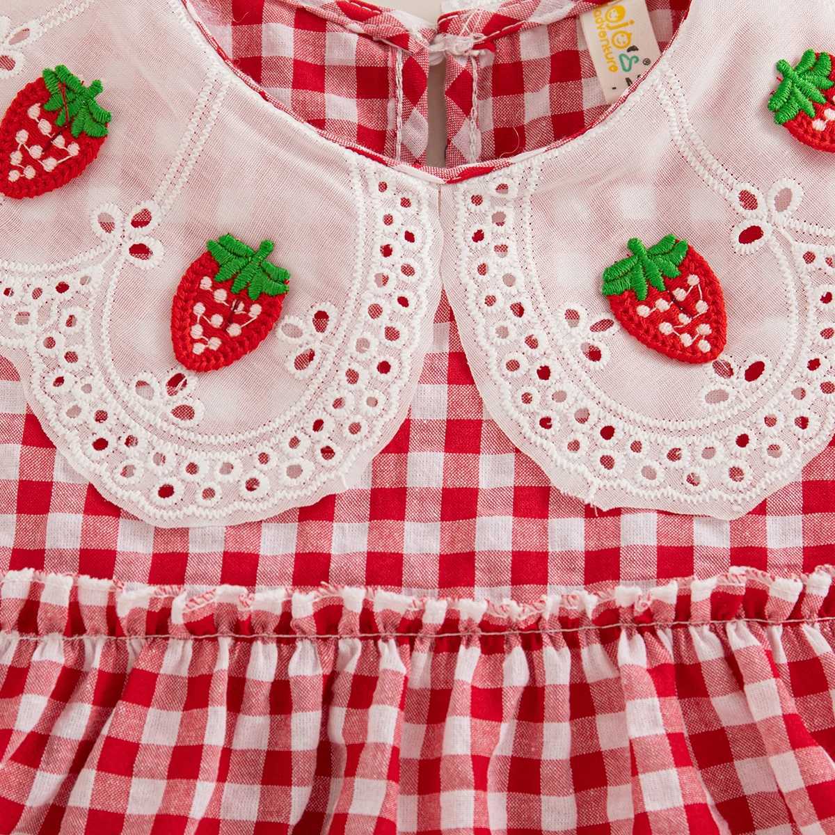 Tsute Strawberry Petal Lapel Baby Girl Dress Summer Nev Small Plaid Childrens Sleeveless Clothes For Babies Aged sh-24 Months R250707