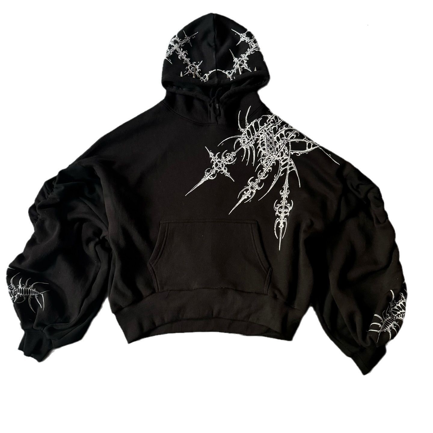 Vintage Zip Up Hoodie Y2K Harajuku Gothic Pattern Patchwork Sweatshirt Men Women Hip Hop Oversize Harajuku Casual Streetwear 240816