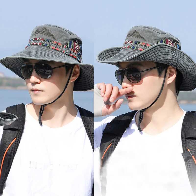 Summer Panama Bucket Hat Men Women 2025 Embroidered Bob Cap Outdoor Wide Brim Beach Sun Hat Vintage Fisherman Hats Visor Cap Y250707