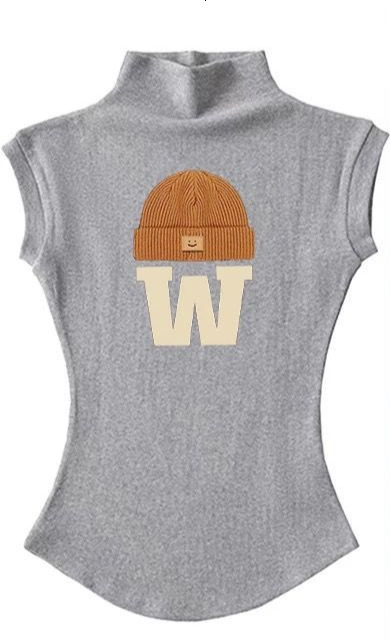 2025 Summer new women's T-shirt pure desire spicy girl half high neck printed T-shirt sleeveless niche tight top new designer T-shirt