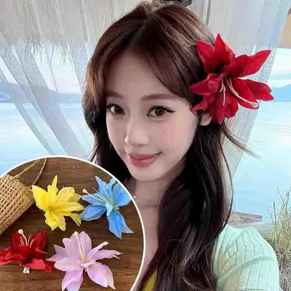 Bohemia Lily Flowers Hair Clips Multicolor Beach Hawaiian Big Flowers Hair Pins for Bridal Wedding Barrette Hair Accessories Y250707