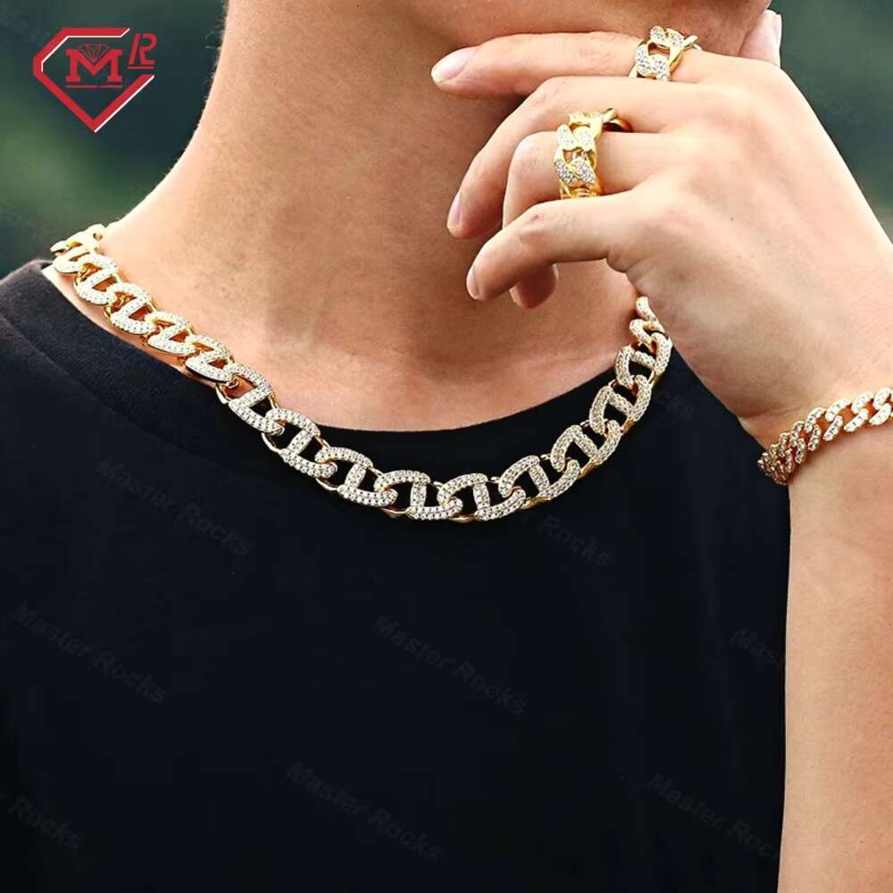 12mm Cuban Link Chain Figaro Chain Hiphop 925 Silver Gold Plated Iced Out Moissanite Cuban Chain