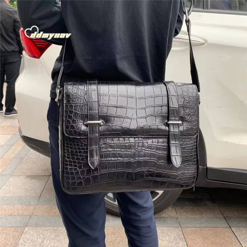 Authentic Real Crocodile Belly Skin Mens Messenger Satchels Genuine Alligator Leather Male Single Shoulder Bag ddmynov