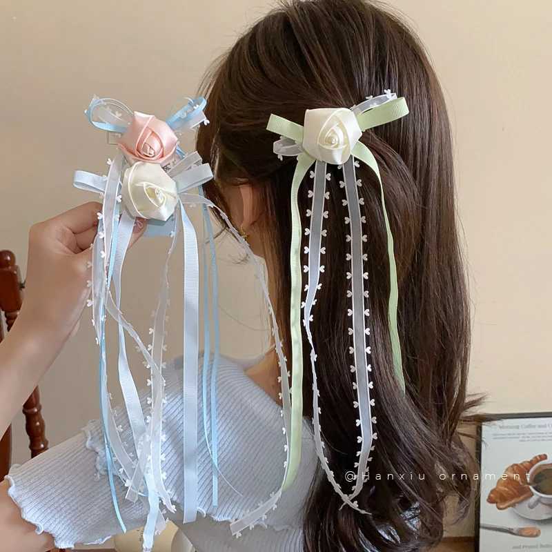 1/2 Pcs Flower Shell Mesh Hair Shark Clip Sweet Ribbon Rose Flower Hairpins Girls Hair Clamps for Women Girls Hair Accessories Z250707