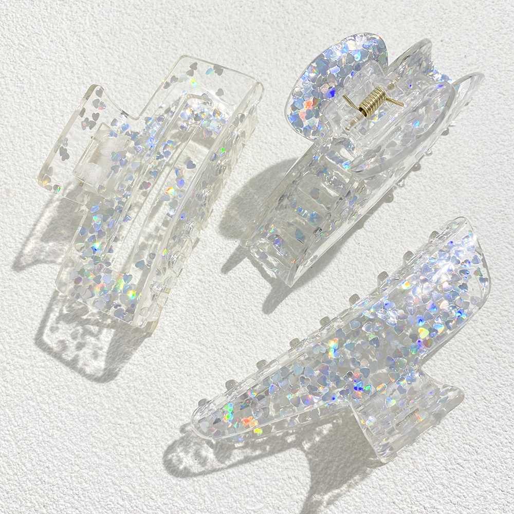 Oversize Colorful Sequin Shark Hair Claw Clip For Women Elegant Transparent Geometric Headwear Hairpin Hair Accessories Gift Z250707
