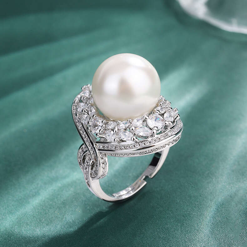 Tiktok Ring Jewelry Imitation Natural Australian White South Sea Pearl Luxurious Evening Party Women's Style 331