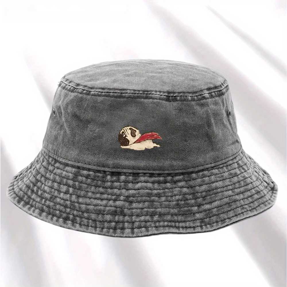Dog print fisherman hat foldable storage washed and vintage style unisex fashionable bucket hat basin hat Y250707