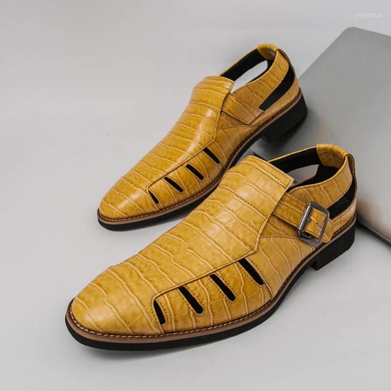 Sandals Yellow Bussiness For Man Large Size 46 Buckle Formal Shoes Summer Leather Designer Men Sandalias Hombre