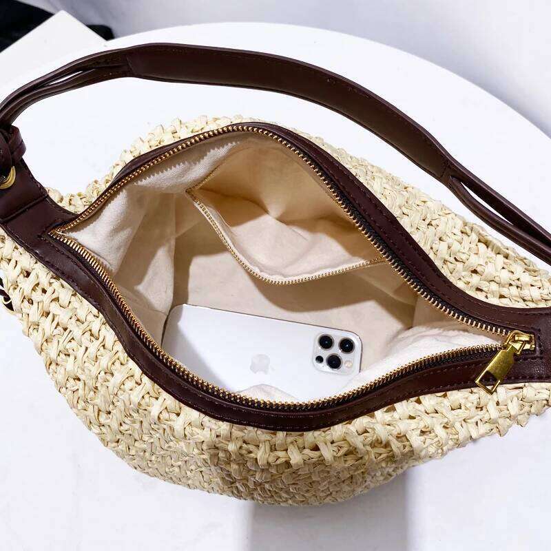 Bohemian Beach Straw Woven Bags For Women Designer Handbag And Purse 2025 New In Grass Beaded Ornaments Underarm Shoulder