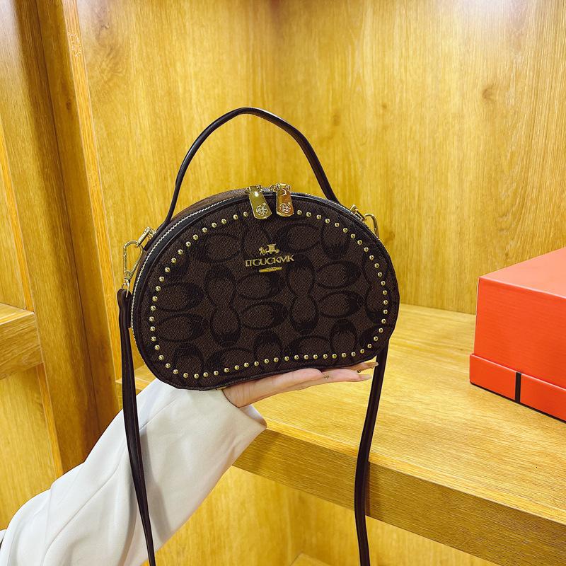 Designer High-End Versatile Small Round Fashion Box Handbag 2025 New Vintage Print Shoulder Light Luxury Women's Bag