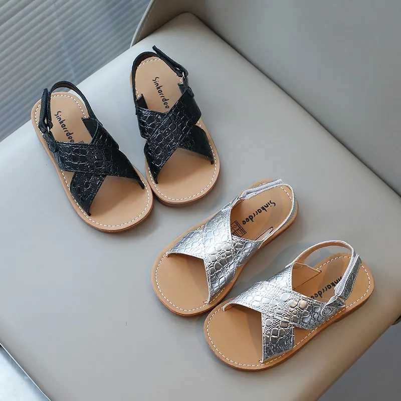 Childrens Summer Sandals for Boys Girls Bright Skin Fabric Fashion Unisex Kids Beach Shoes Flat Cross-tied Ankle Strap Ins Hot R250707