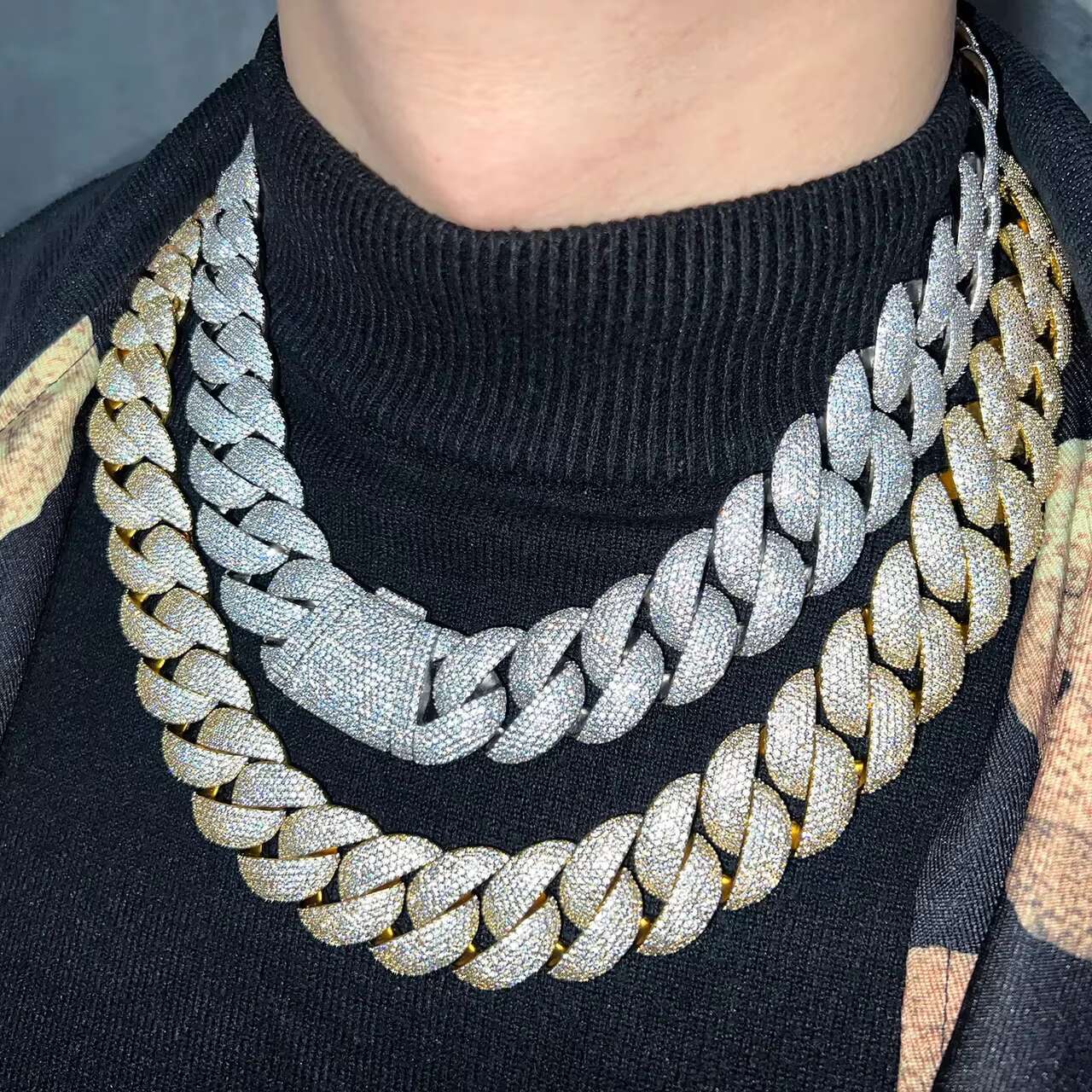 Iced Out Necklace Jewelry Moissanite Heavy Chain 18k Gold Plated 5 Row Diamond 22mm Curb Cuban Link Chain for Men