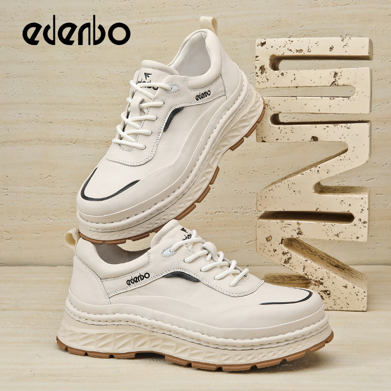 Edenbo men's shoes 2025 new four seasons genuine leather waterproof sports casual shoes men's white all-match full cowhide sneakers