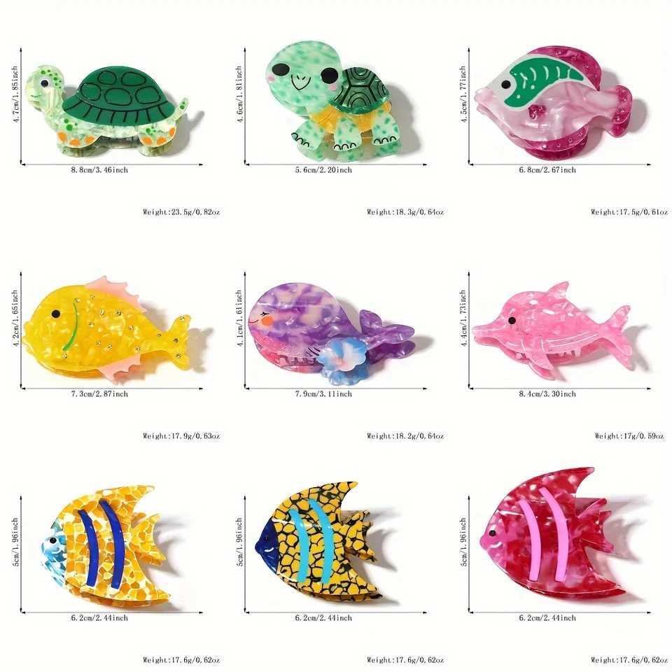 Creative Marine Animal Hair Claw Clip For Women Girls Acetate Turtle Whale Tropical Fish Non-slip Ponytail Barrettes Accessories Y250707