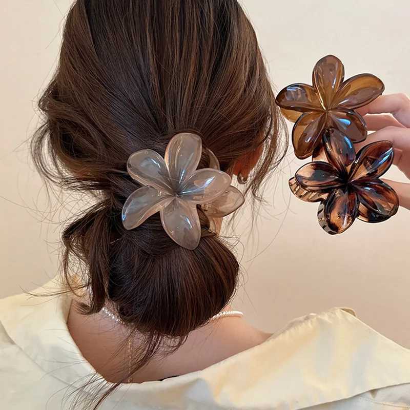 French Retro Hair Claw Leopard Print Egg Flower Hair Grab Clip Women Versatile Back Head Hair Clip Shark Clip Style Headband New Y250707