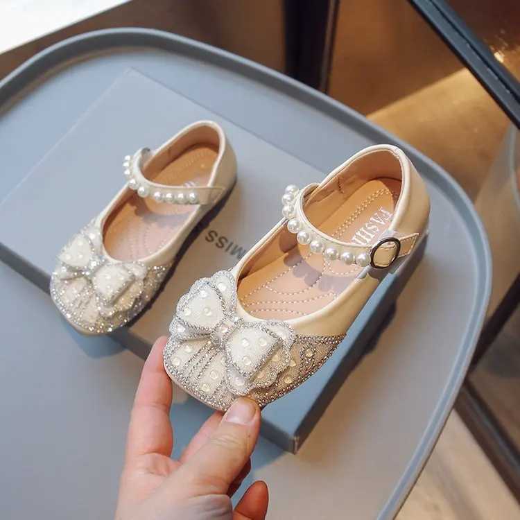 New Girl Sandals Cute Bow Pearl Sequins Kid Princess Shoes Flat Heels Children Dancing Size 21-36 R250707