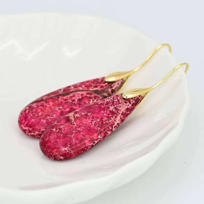 New Design Red Emperor Fashion Simple Natural Stone Earrings Jewelry Water Drop - Shipped