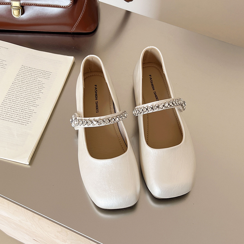 2025 Spring Summer New Fashion Designer Square Toe Shallow Mouth Flat Korean Style Fresh Slip-On Women's Shoes