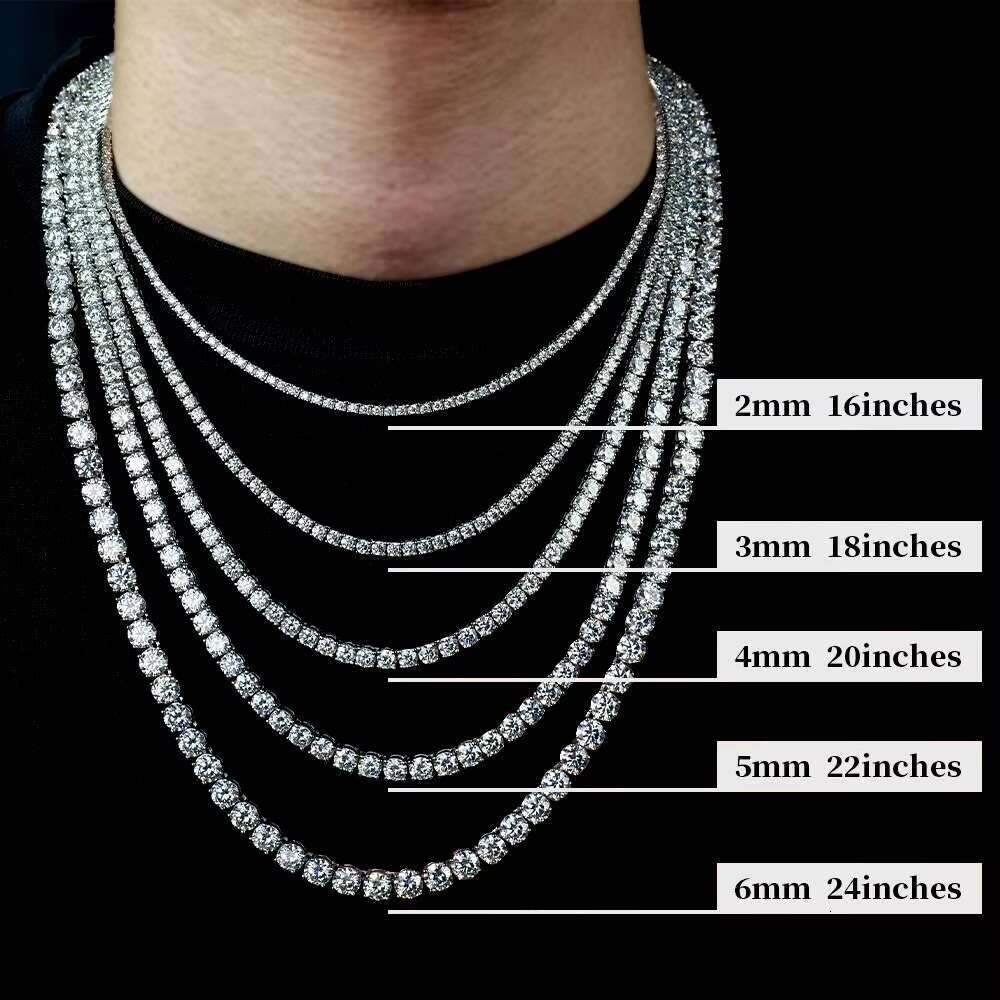 Wholesale 3mm Moissanite Diamond Mens Tennis Necklace 925 Sterling Silver Tennis Necklace Moissanite Hot Sale Gift for Men