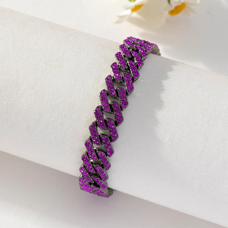 HipHop Men Women Purple Bracelet Black Color Plated Rhinestone Cuban Link Chain Bracelets Fashion Jewelry Gift 250707