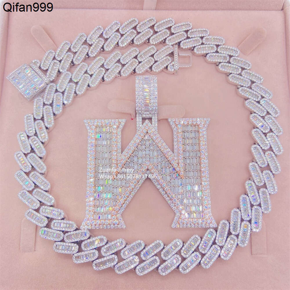 Customized Double Layered 3d Buss Down Heavy Fully Iced Out Hiphop Baguette Moissanite w Initial Letter Pendants