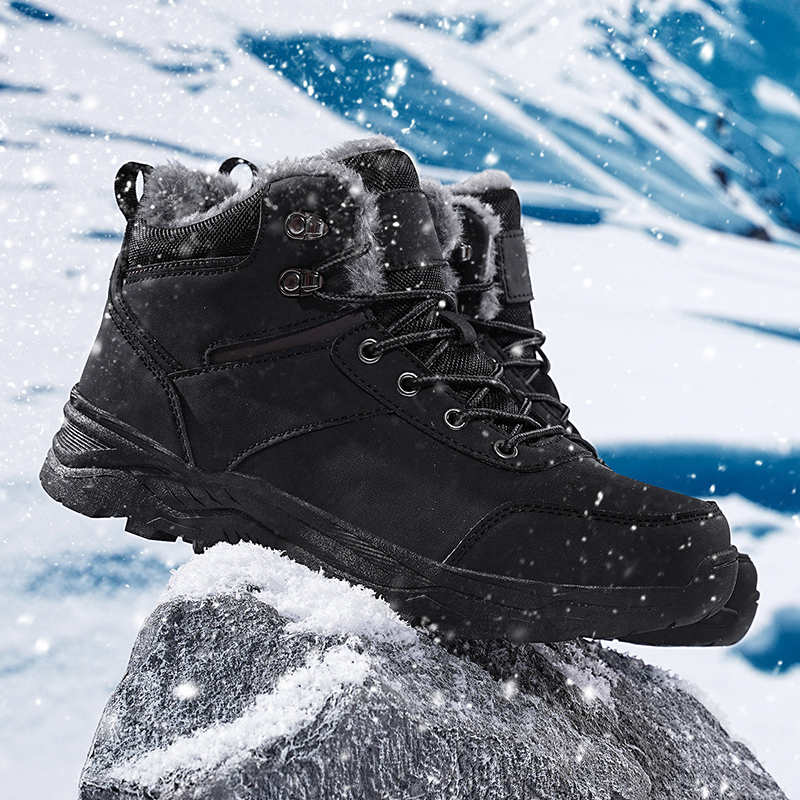 Warm Winter Fleece Outdoor Shoes with Anti-Slip Outsoles - One Button Design Available in Black & Gray & Brown