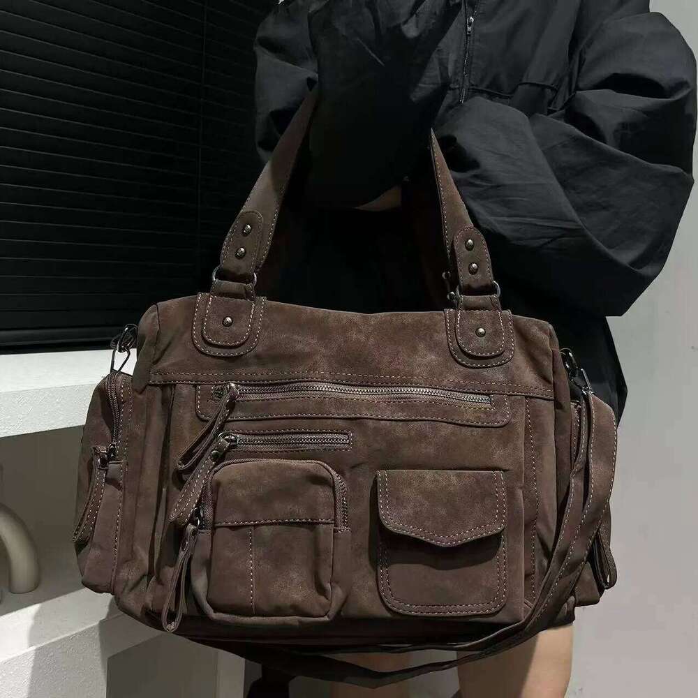 ladies fashion y2k hot girl punk motorcycle bag large capacity multi zipper pocket suede single shoulder diagonal cross handbag