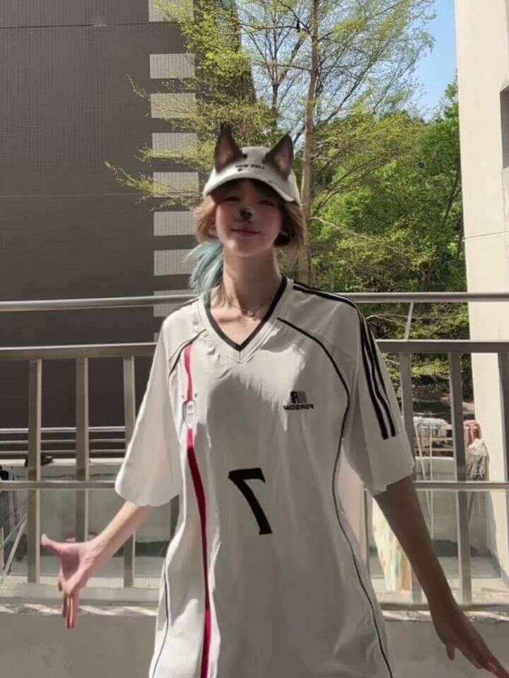 Pure Cotton American Style Sports V-Neck Short Sleeve T-Shirt Women Summer New Loose Oversize Patchwork Color Block Top For Couples B5