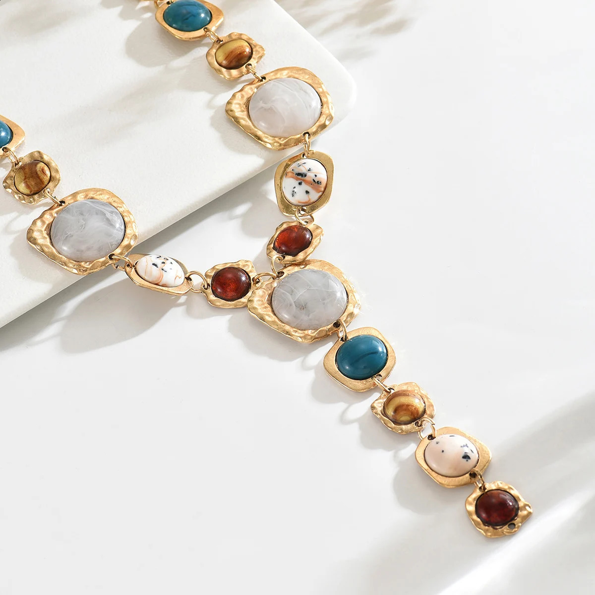 Vintage Exaggerated Y-shaped Long Necklace for Women Stylish Chunky Geometric Pendant Necklaces Boho Fashion Jewelry Accessories 250707