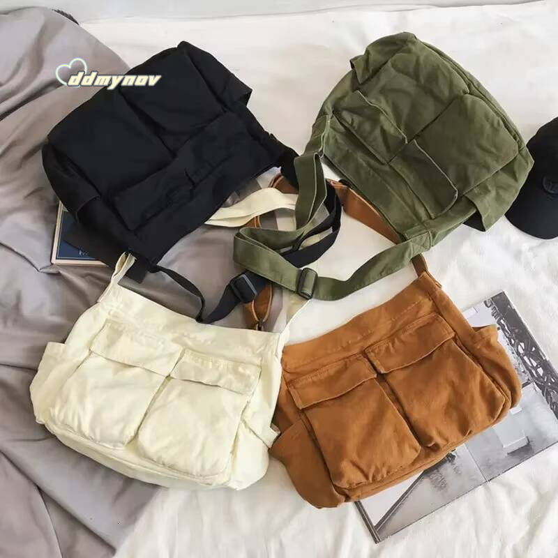 2024 y2k Women Vintage Canvas Teenager Shoulder Tote Messenger Bags Ladies Casual Handbag Crossbody Purse ddmynov