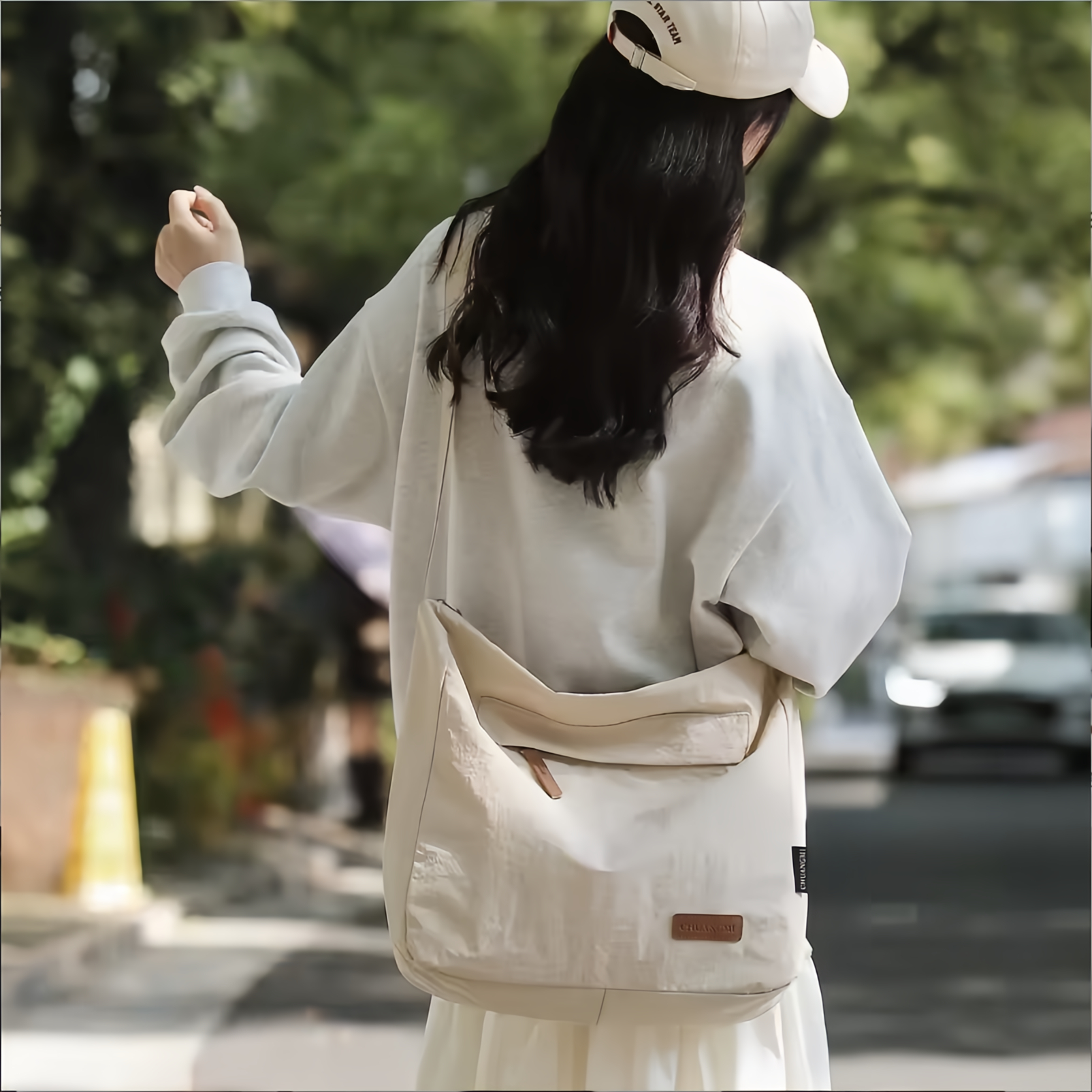 Men's Messenger Bag - Lightweight high-capacity crossbody bag with adjustable shoulder strap for college campuses, everyday-tan