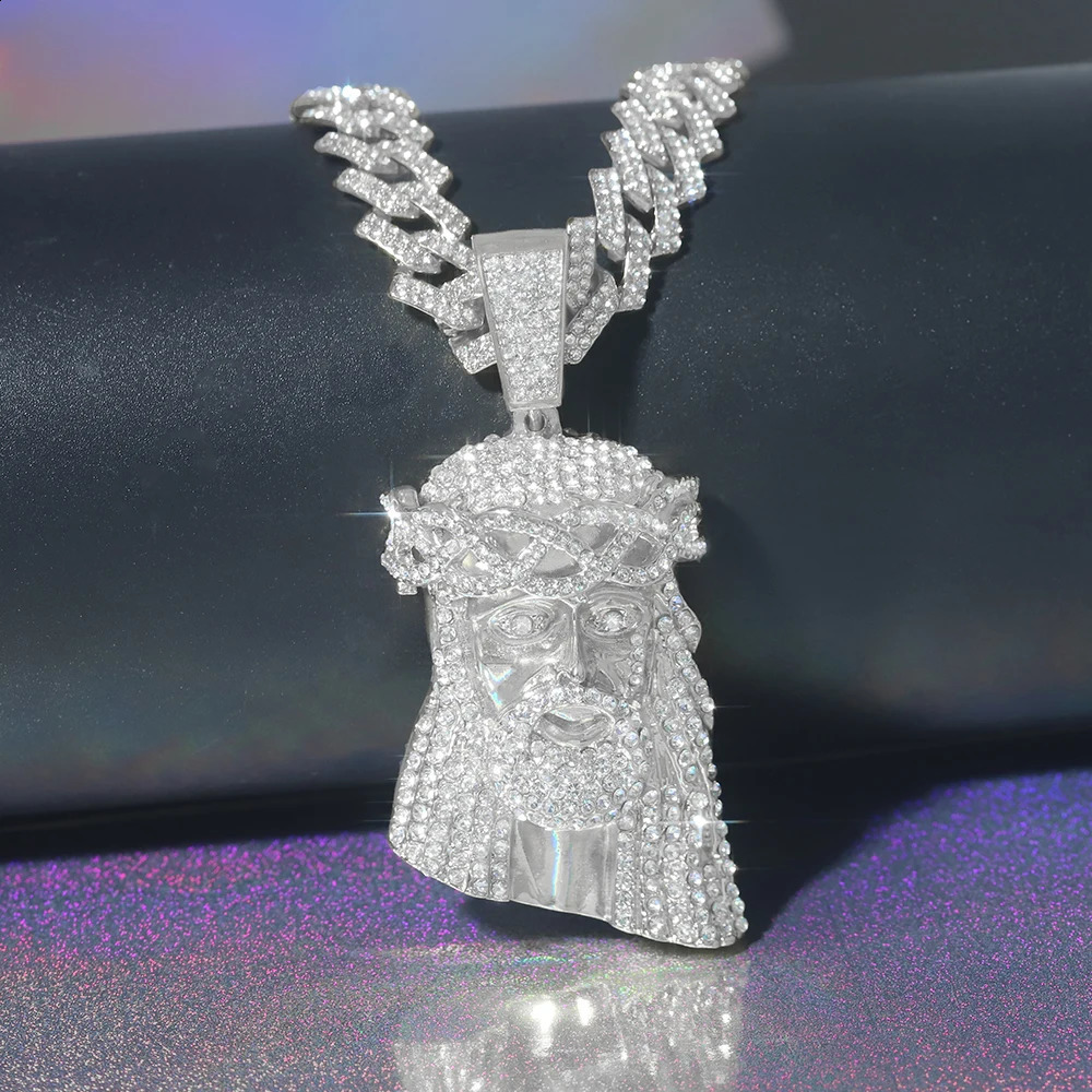 Men Women Hip Hop Pendant Necklace Iced Out Jesus Medal Bling Rhinestones Cuban Chain Street Jewelry Gift For Your Lover 250707