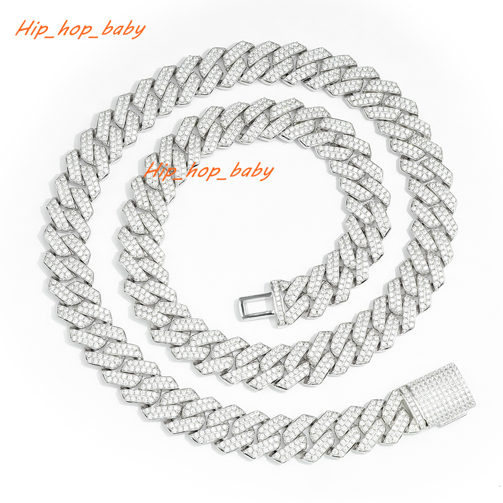 Top Fashion High Quality S925 Hip-Hop Jewelry Gold Plated 14mm Prong Link Cuban Moissanite Cuban Chain Necklace for Wholesale