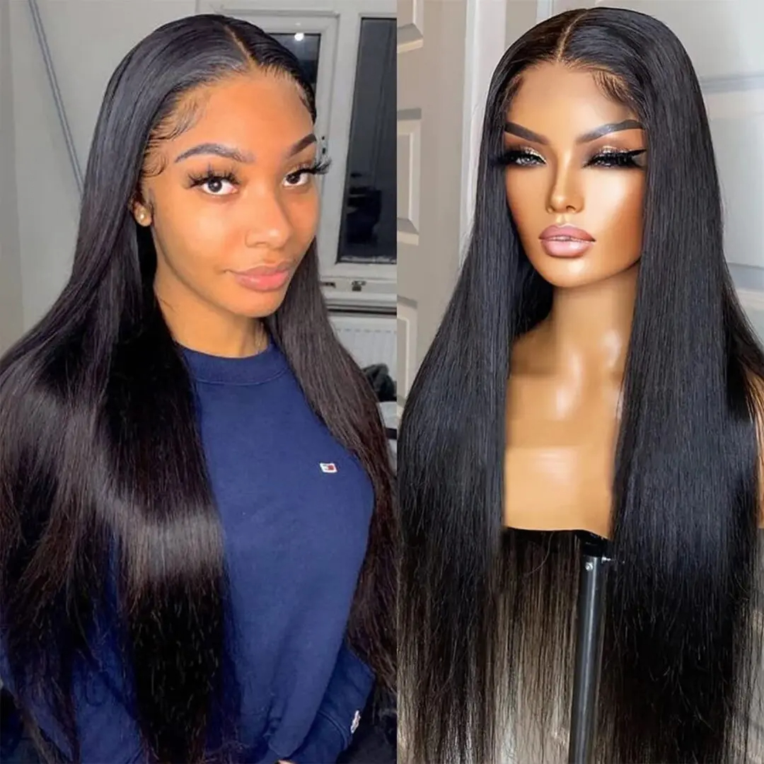Black Purple Color Lace Frontal Wig Look Like Really Human Hair Wigs Bone Straight 13x4 Synthetic Lace Front Wigs Ready To Wear Wig 200 Density HD Tra