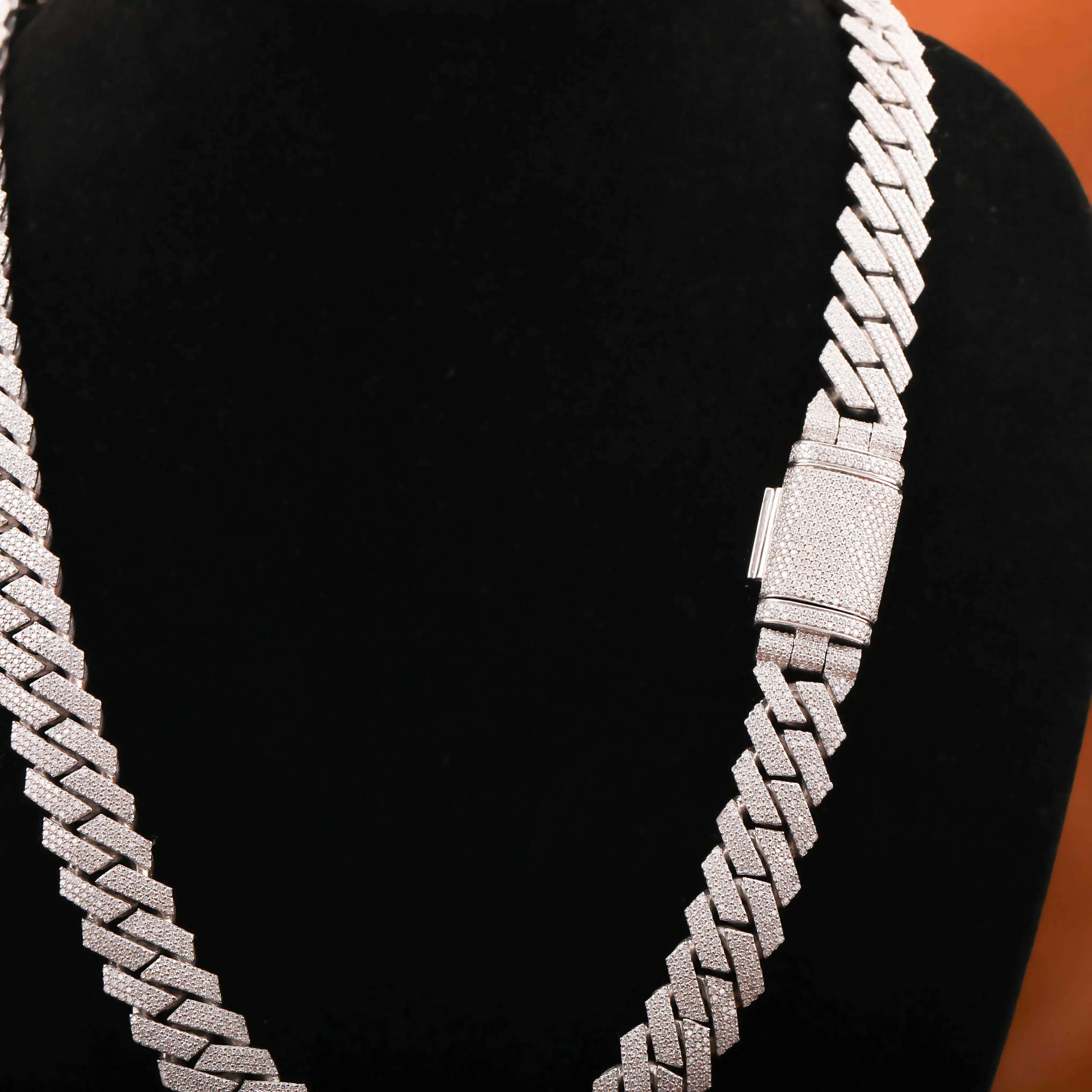 Mens 14mm 925 Sterling Silver Cuban Style Rapper Chain 18K Gold Plated Moissanite Diamond Fashion Body Chain