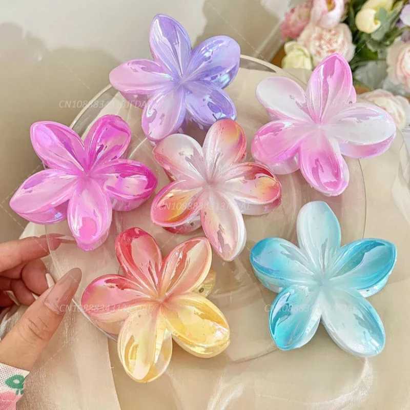 Beautiful Gradient Flower Hair Accessories Set Beach Style Hairpins Flower Claw Clips Summer Flower Hairpins Hawaiian Style Y250707