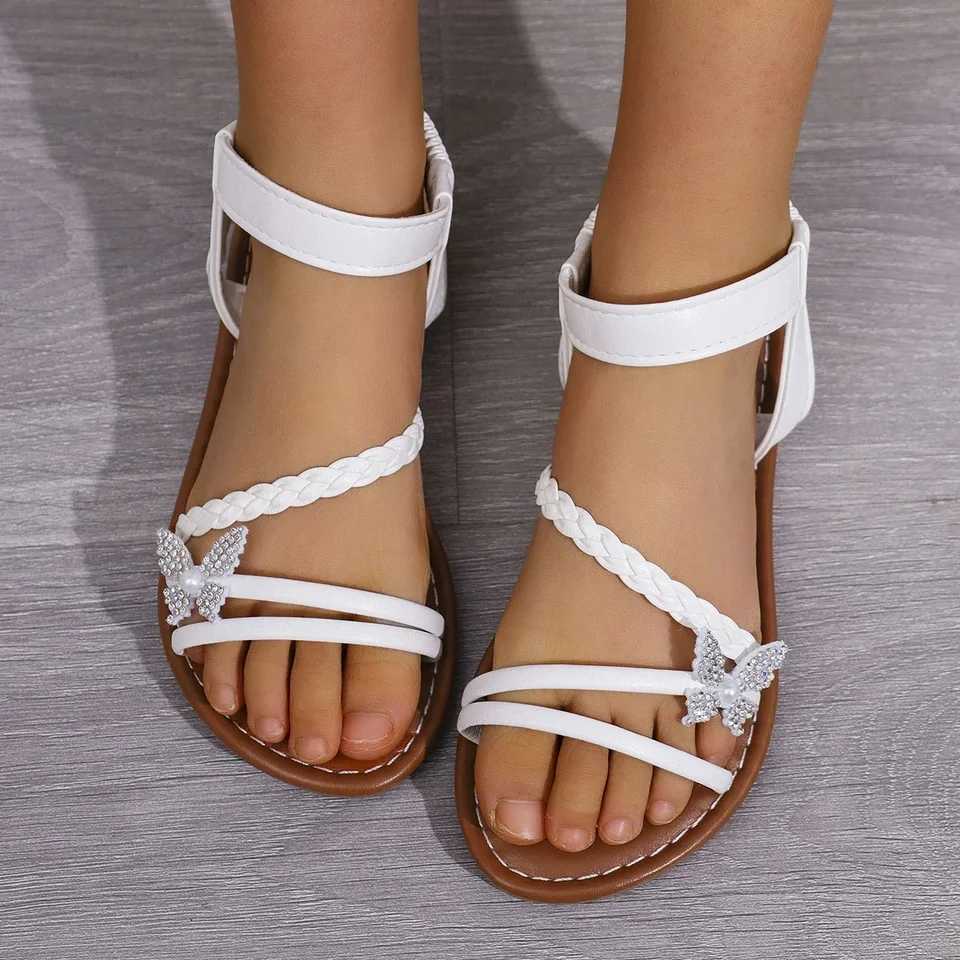 Diamond Bow Childrens Sandals Comfortable and Cute Princess Shoes White and Yellow Woven Design for Girls Shoes z250708B6RV