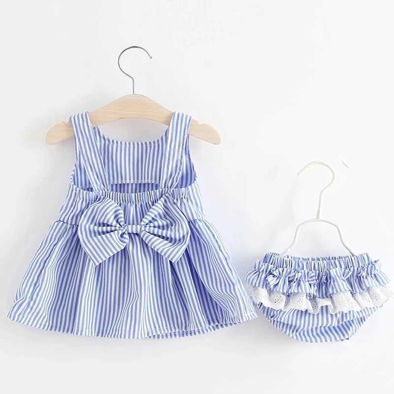 2024 Girls Cute Summer Sleeveless Dress Girl 2-Piece Sets Short Pants+Dress Set Stripe Pattern for Baby 6-24M R250707