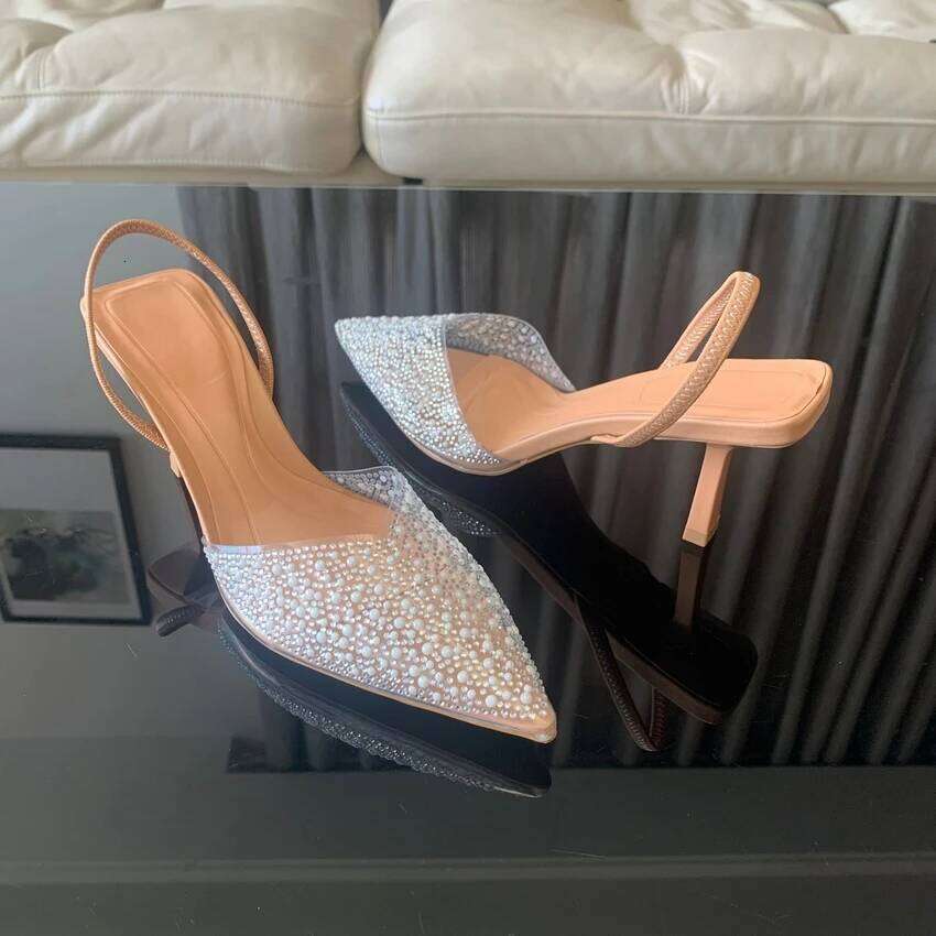 2025 NEW Fashion Summer Women Pearl Decoration Sgback Pumps Pointed Toe High Heels Sandals Elegant Woman Shoes