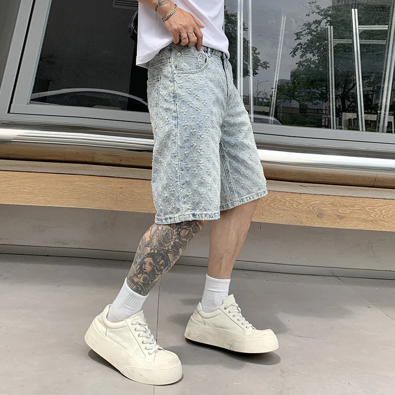 bg9377 American retro jacquard denim shorts men gangster handsome summer thin section senior sense of five in the trousers 250617