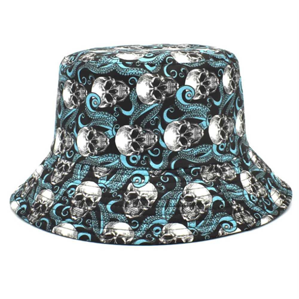 Spring and Summer Men and Women Personality Skull Graffiti Bucket Hat Sunscreen Sun Outdoor Sports and Leisure Fisherman Cap Y250707