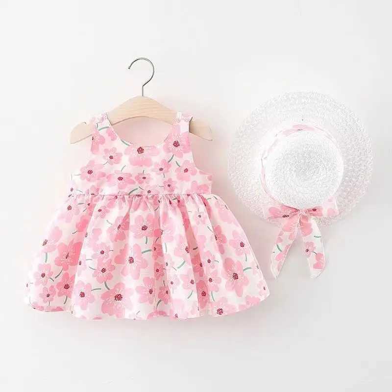 Summer Girls Clothing Sweet Baby One-Piece Dresses Suspender Daisy Printed Sundress With Hat For Infant Toddlers Holiday Dress R250707