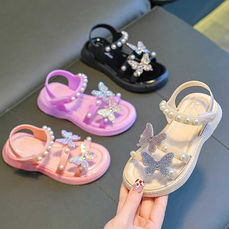 KidsSandals PU Leather Sequin Peep Toe Summer Outdoor Flat Shoes For Girls Breathable Anti-slip White Purple Pink Size 25-36R250707