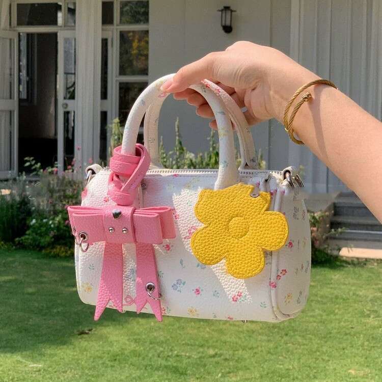 Free shipping designer bag Luxury bag Summer Floral Bowknot Girly Style Handbag New Fashionable Versatile Small Square Shoulder Crossbody Bag for Wome