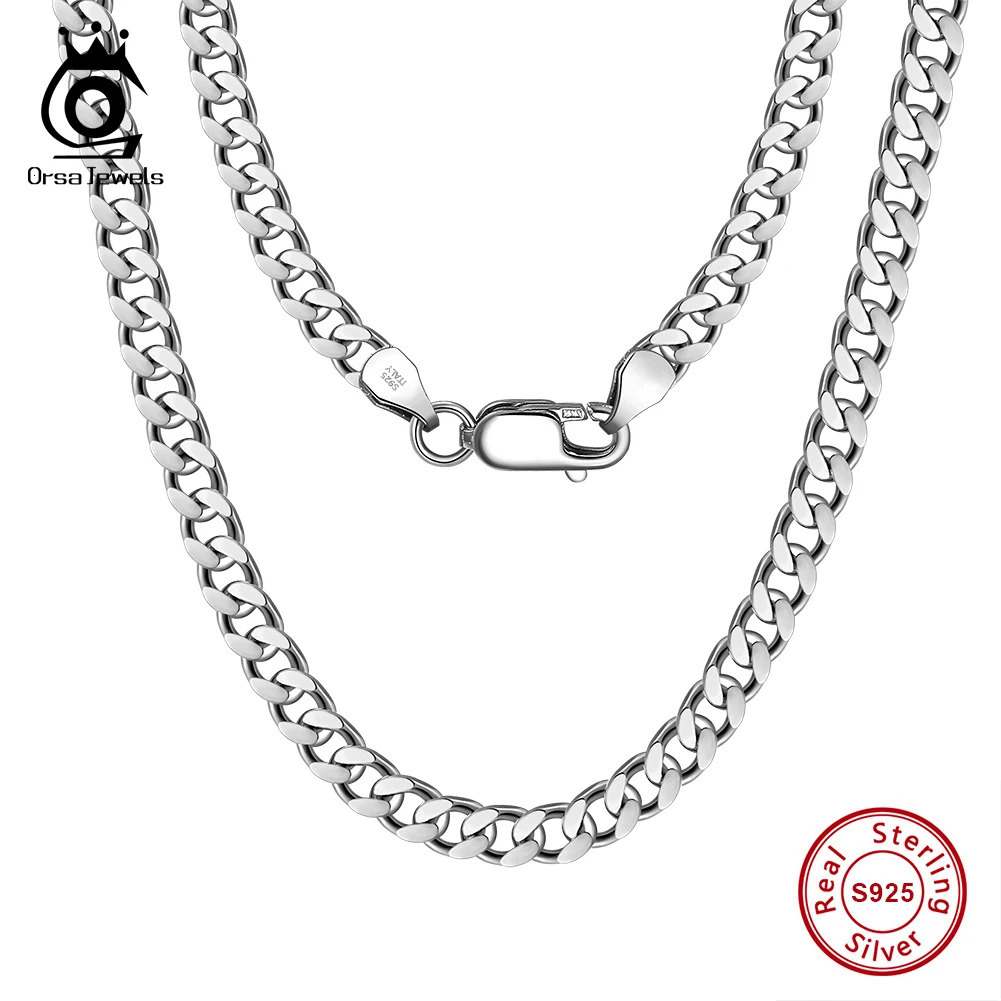 ORSA JEWELS m 5mm 7mm Cuban Chain Necklace Bracelet 100% 925 Sterling Silver Diamond Cut Cuban Link Curb Chain Necklace SC36 250702