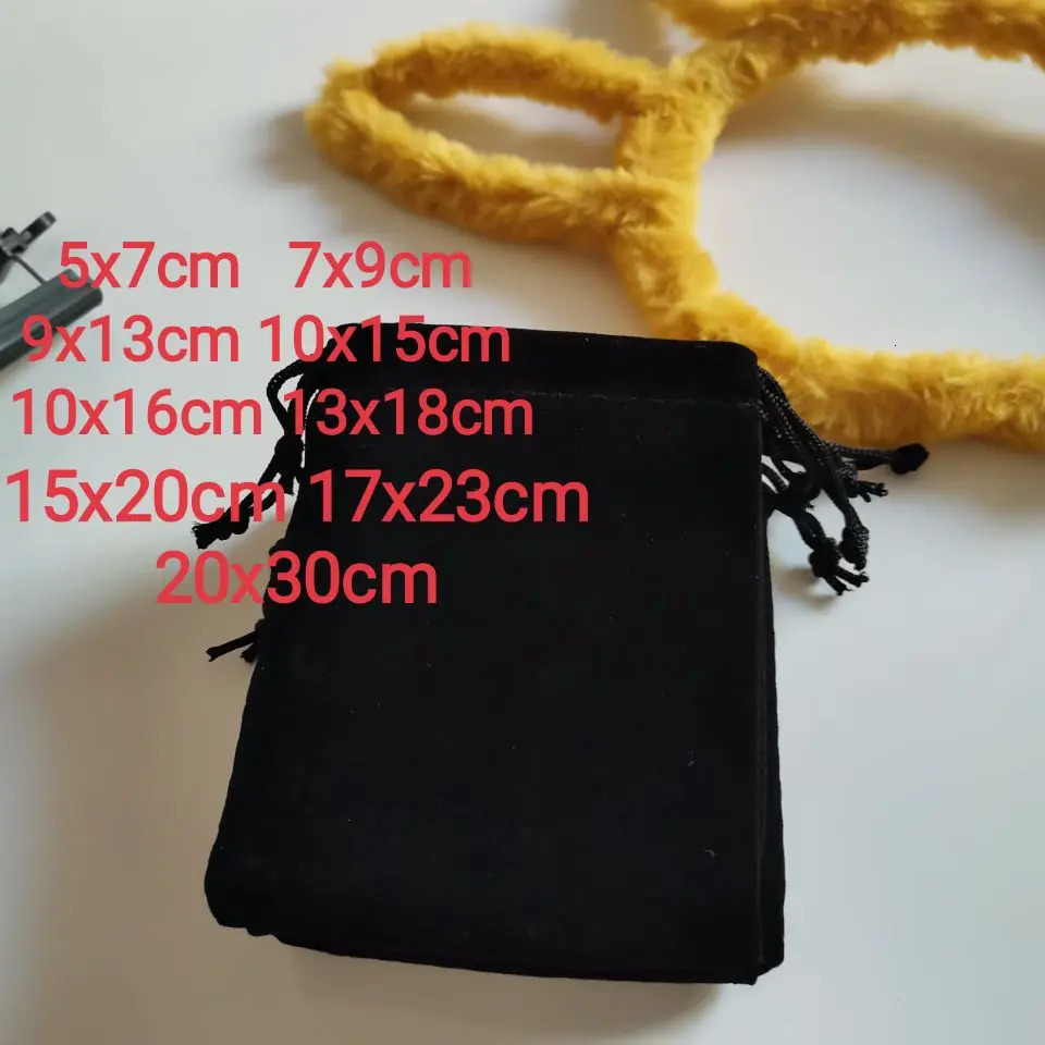 wholesale Black Drawstring Velvet bag Jewelry Pouches Gift Display Packing Flannel Bag Drawstring Pocket 5x7/7x9/9x12/10x15cm 250702